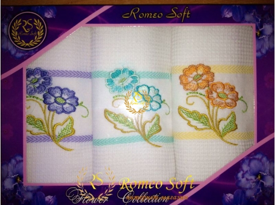 Набор вафельных кухонных полотенец Romeo Soft Flower Collection (50*70) 3 шт